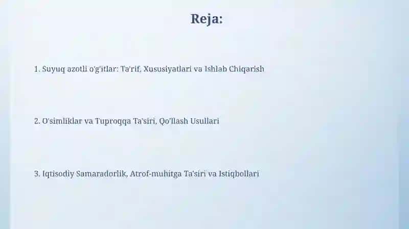 Suyuq azotli o'g'itlar: Ta'rif, Xususiyatlari va Ishlab Chiqarish 2