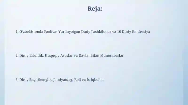 Oʻzbekistonda Faoliyat Yuritay Yotgan Diniy Tashkilotlar va 16 Diniy Konfessiya 2