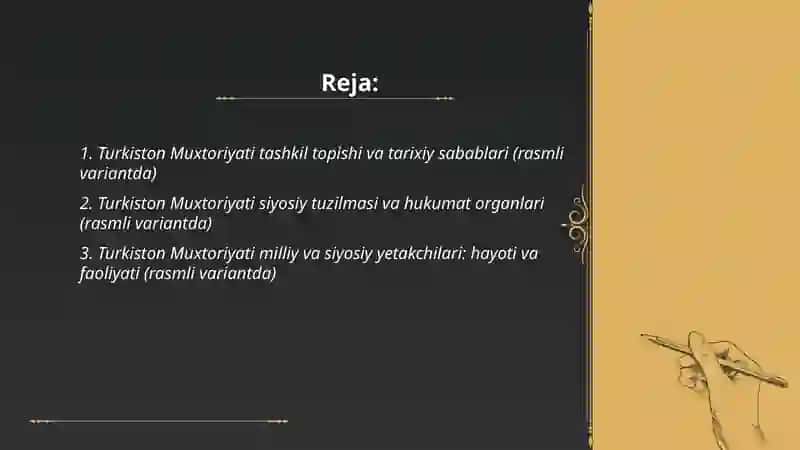 Turkiston Muxtoriyati haqida mustaqil ish rasmli variantda boʻlsin 2
