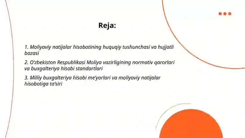 Moliyaviy natijalar hisobotining huquqiy-me'yoriy bazasi 2
