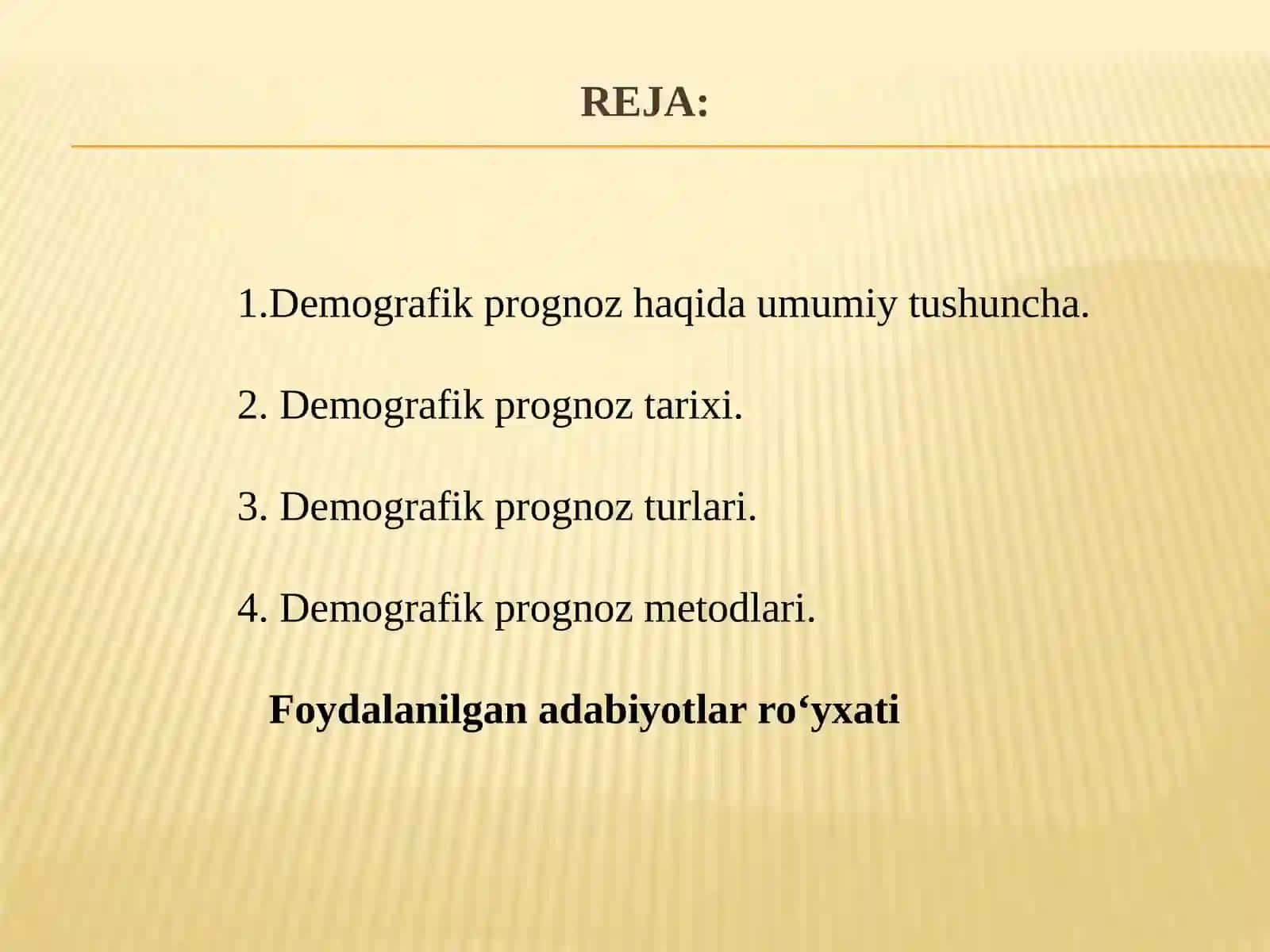 DEMOGRAFIK Prognozlar -aholi soni va tarkibidagi o'zgarishlarni, kelajakdagi demografik jarayonlar tendentsiyalarini ilmiy bashorat qilish 2