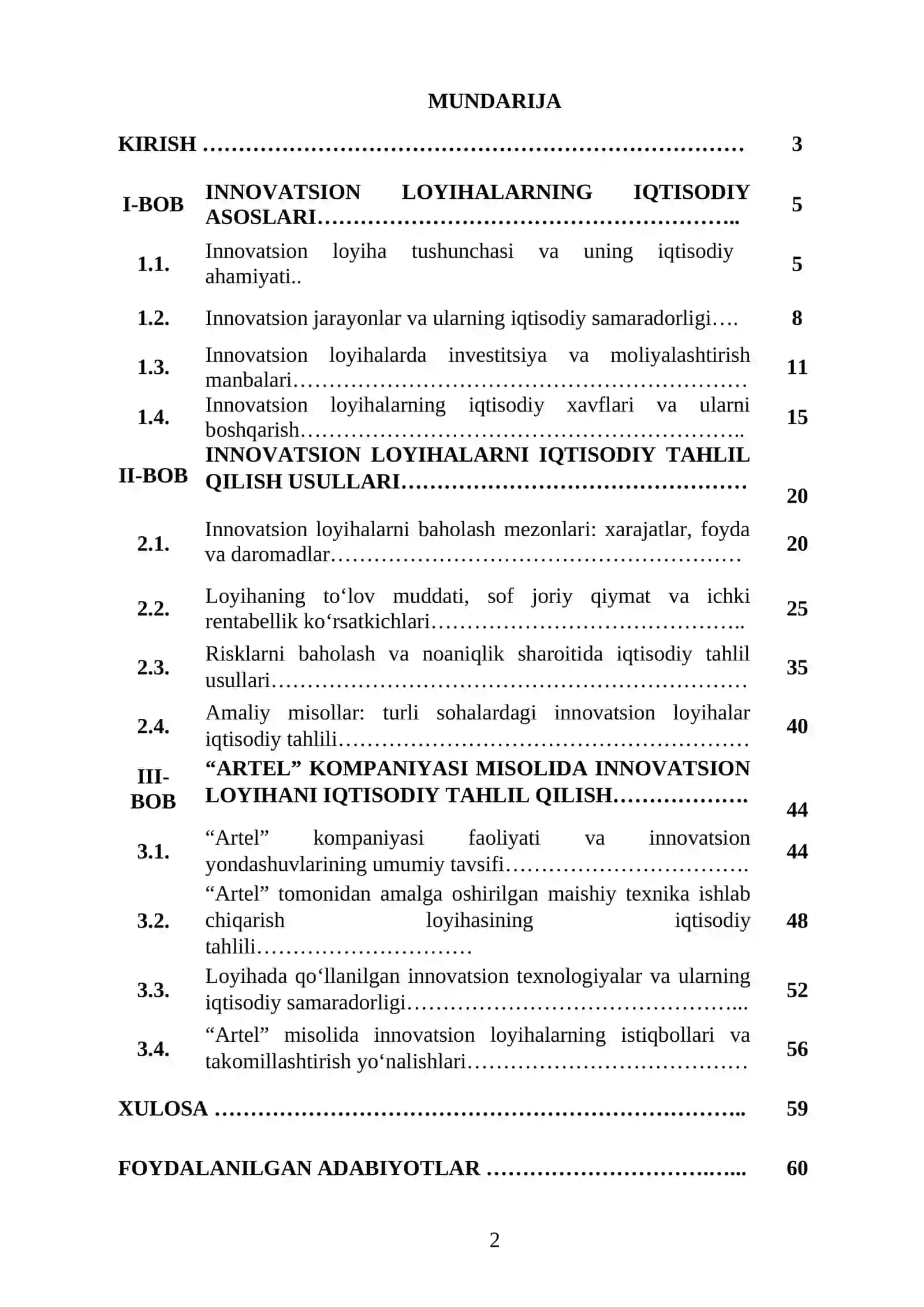 INNOVATSION LOYIHALARNI IQTISODIY TAHLIL QILISH 2