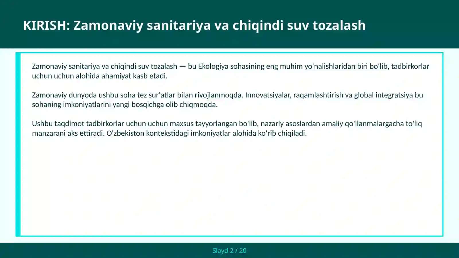 Zamonaviy sanitariya va chiqindi suv tozalash 2