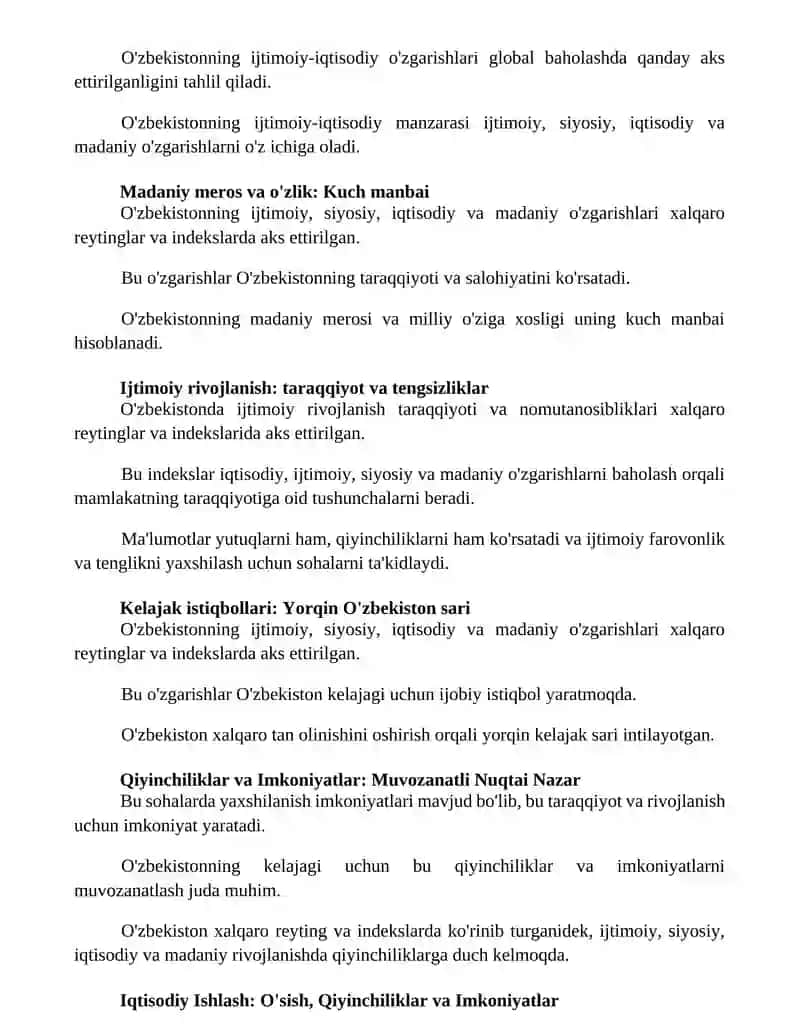 Xalqaro reytinglar va indekslar: Tendentsiyalarni ochib berish 2