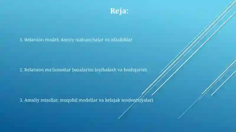 Relatsion ma'lumotlar bazalarini loyihalash va boshqarish 2