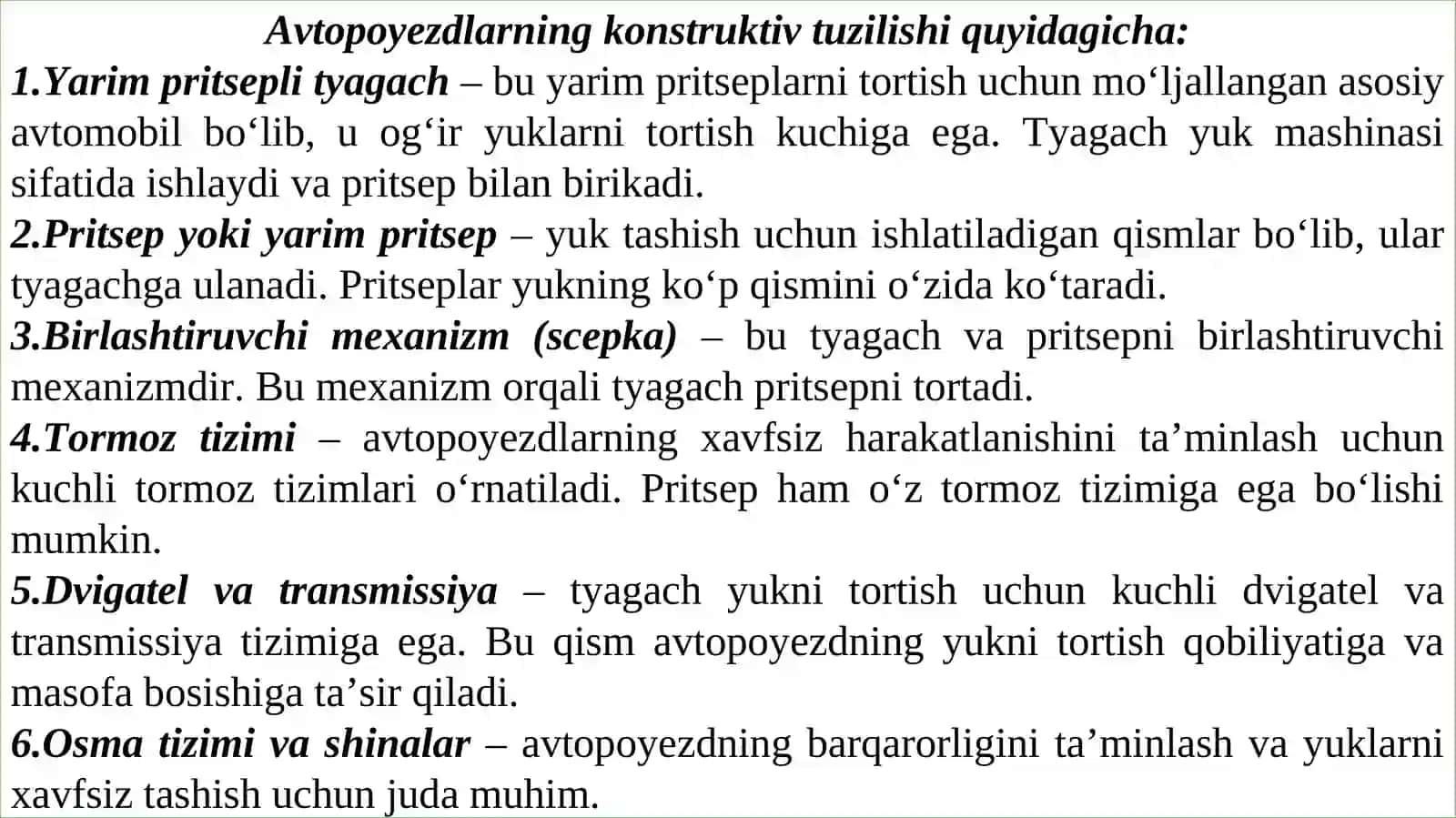 Avtosamasvallar va avtopoyezdlar – yarim pritsepli tyagachlar ularning ishlatilishi va konstruktiv tuzilishi 2