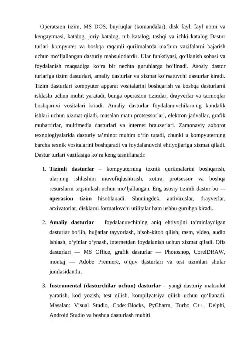 Dasturlar turlari 2