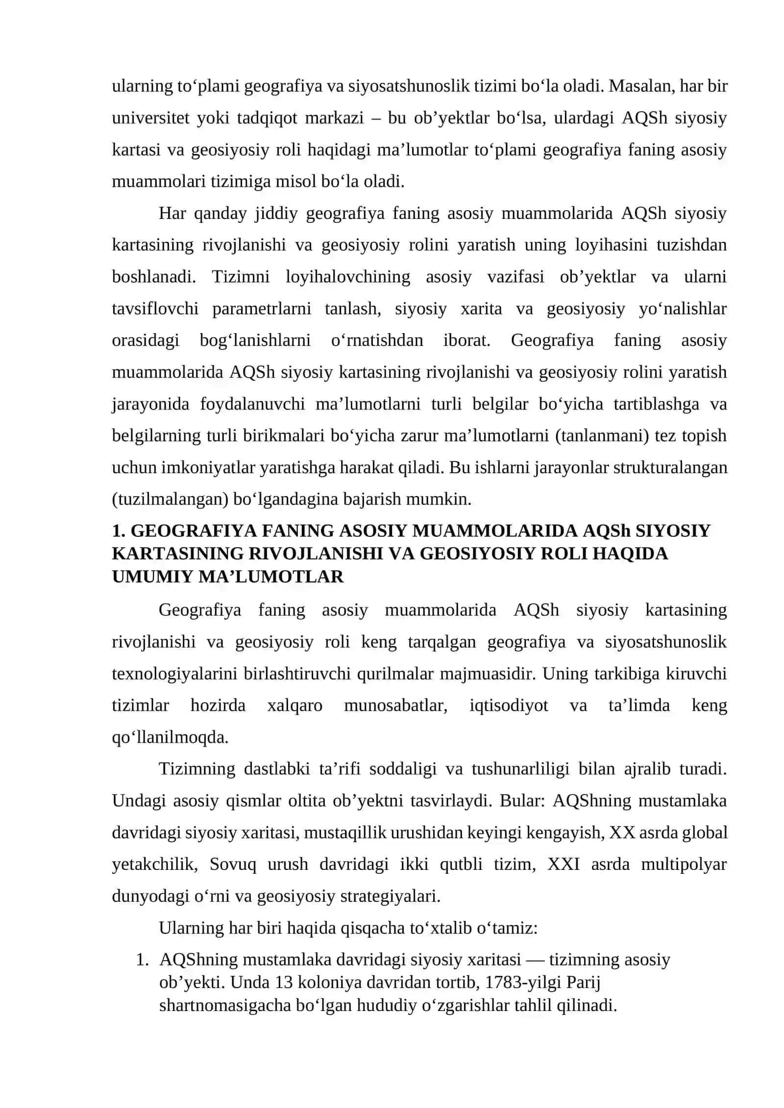 “Geografiya faning asosiy muammolarida AQSh siyosiy kartasining rivojlanishi va geosiyosiy roli” 2