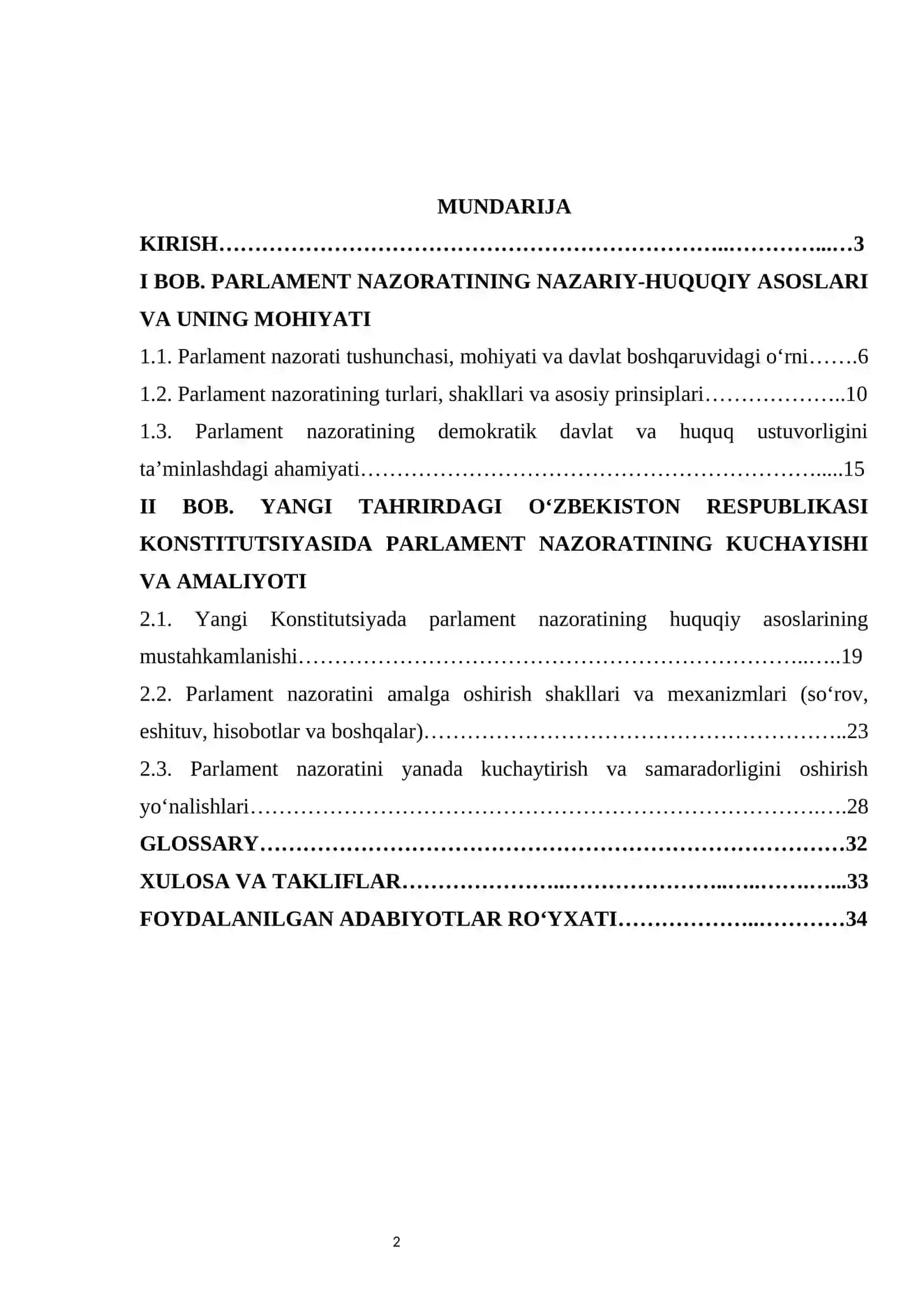 Yangi tahrirdagi Konstitutsiyada parlament nazoratining kuchayishi kurs ishi 2