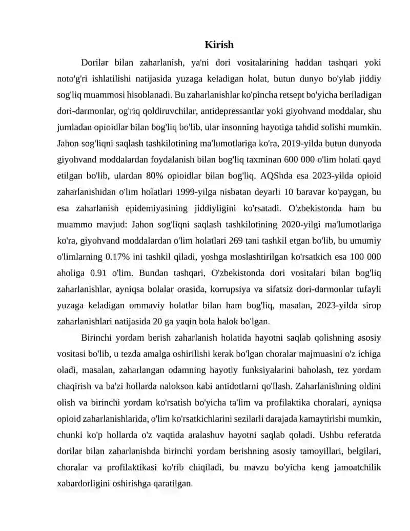 Dorilar bilan zaxarlanishda birinchi yordam berish 2