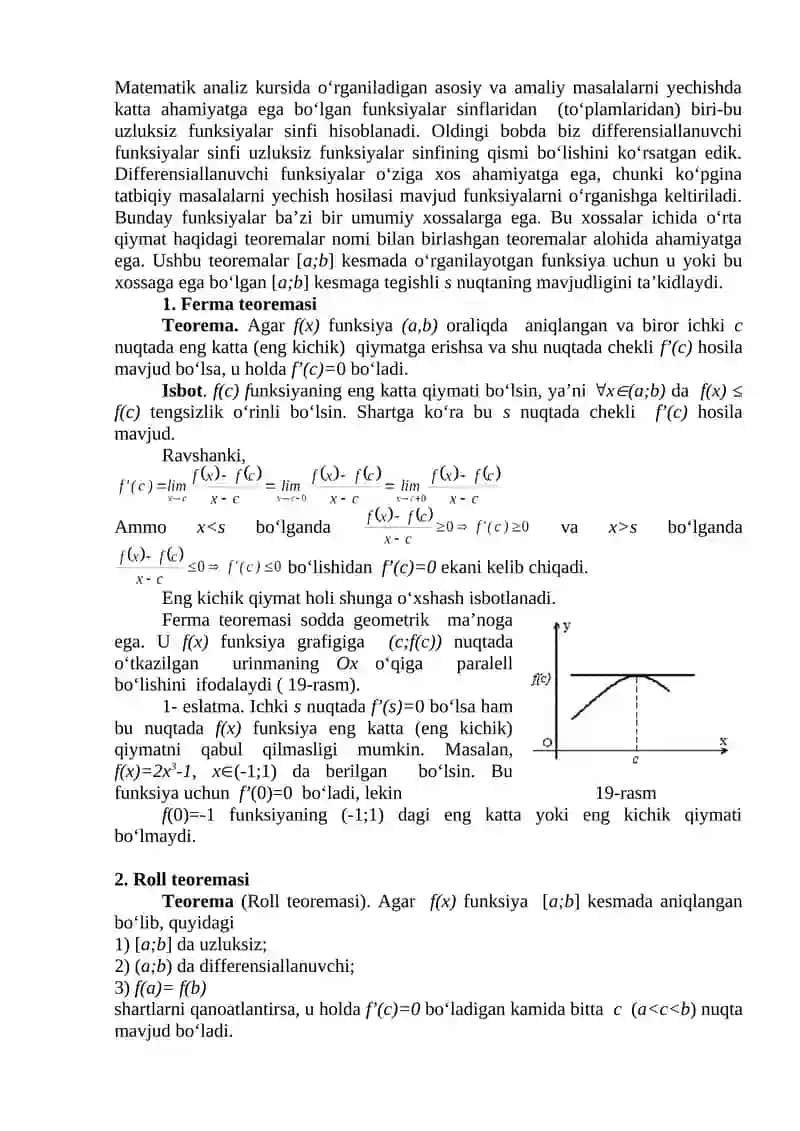 Differensial hisobning asosiy teoremalari va tatbiqlari 2