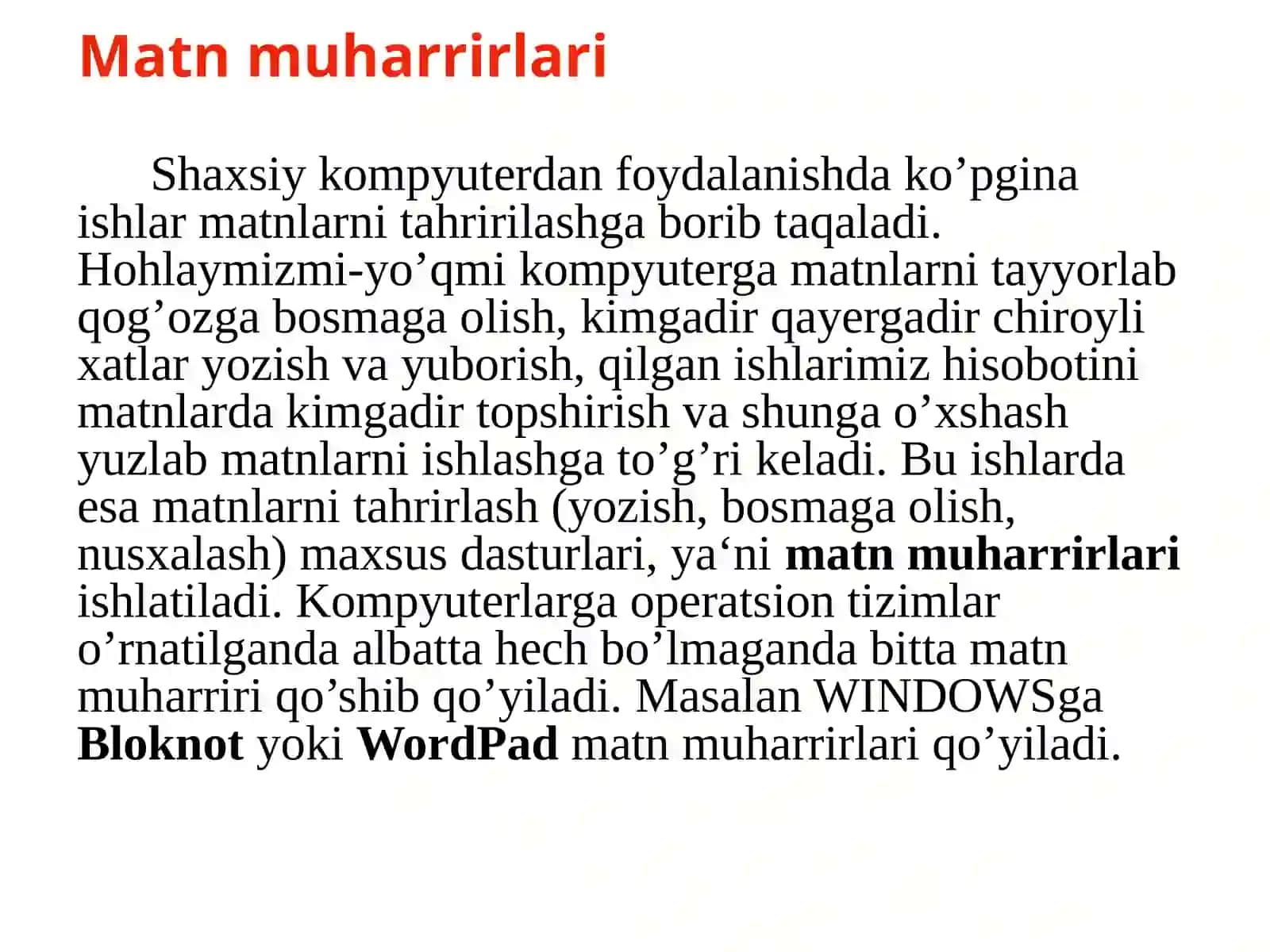 Matn muharrirlari. Matnmuharrirlari asosiy vazifalari va qo’llanilishi 2
