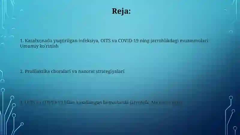 Shifoxona ichi infeksiyasi. Xirurgiyada OITS va KOVID-19 muammolari 2
