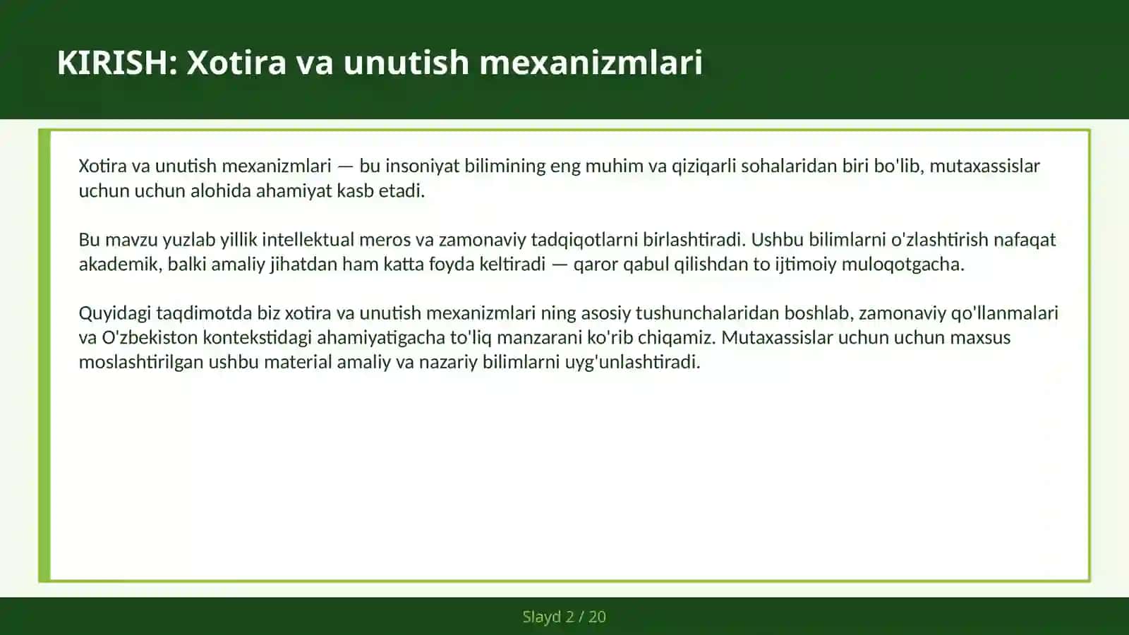 Xotira va unutish mexanizmlari 2