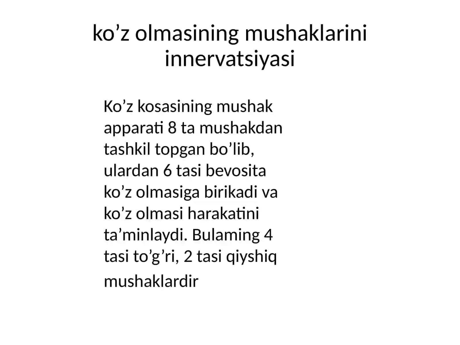 Ko’z olmasini mushaklarini innervatsiyasi 2
