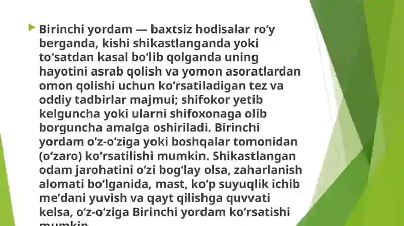 SHIKASTLANGAN O’CHOQLARDA TIBBIY YORDAMNI TASHKIL QILISH 2