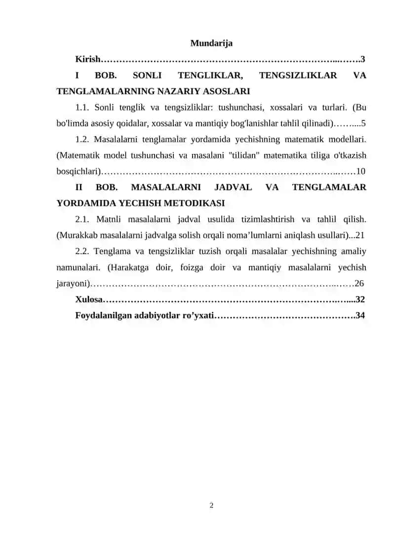 Masalalarni tenglama va jadval tuzib yechish.Sonli tenglik va tengsizliklar oid masalalar yechish.docx 2