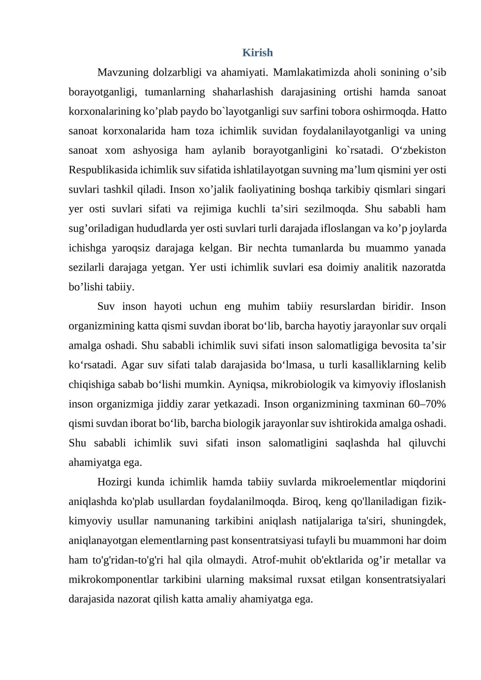 Ichimlik suvining inson hayotidagi ahamiyati va suv sifati  hamda sog’liq o’rtasidagi bog’liqlik 2