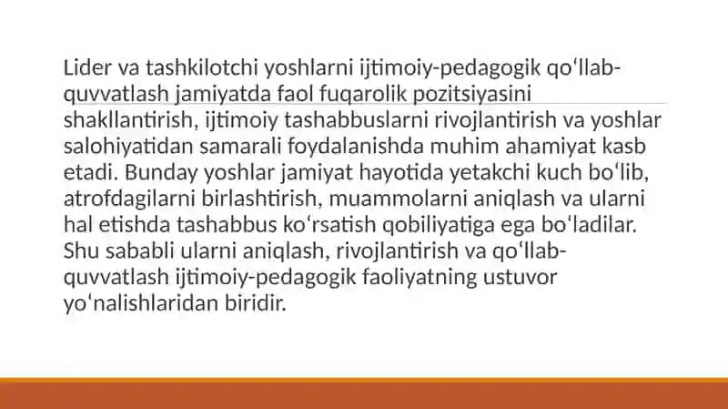 Lidervatashkilotchi yoshlarni ijtimoiy-pedagogik qoʻllab-quvvatlash 2