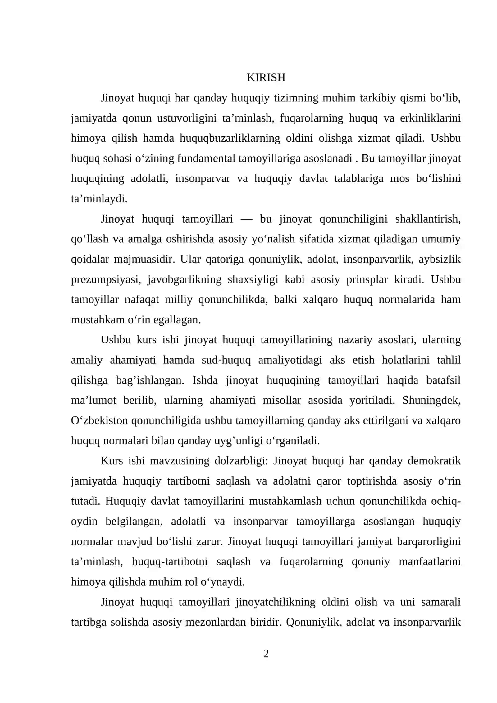 O’zbekiston respublikasi jinoyat huquqining umumiy tamoyillari 2