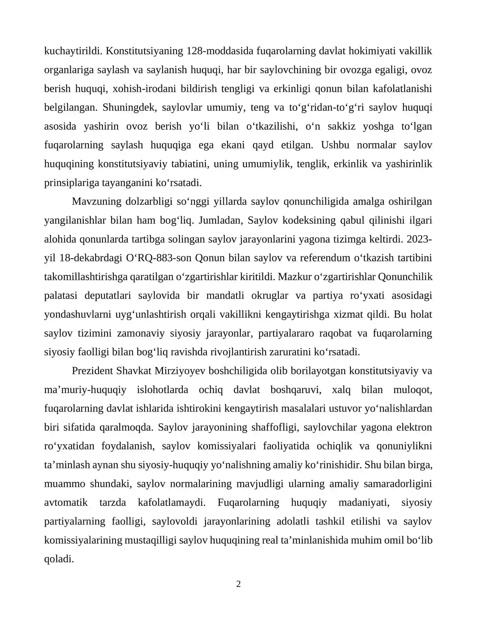 OʻZBEKISTONDA SAYLOV TIZIMI VA SAYLOV HUQUQINING KONSTITUTSIYAVIY ASOSLARI 2