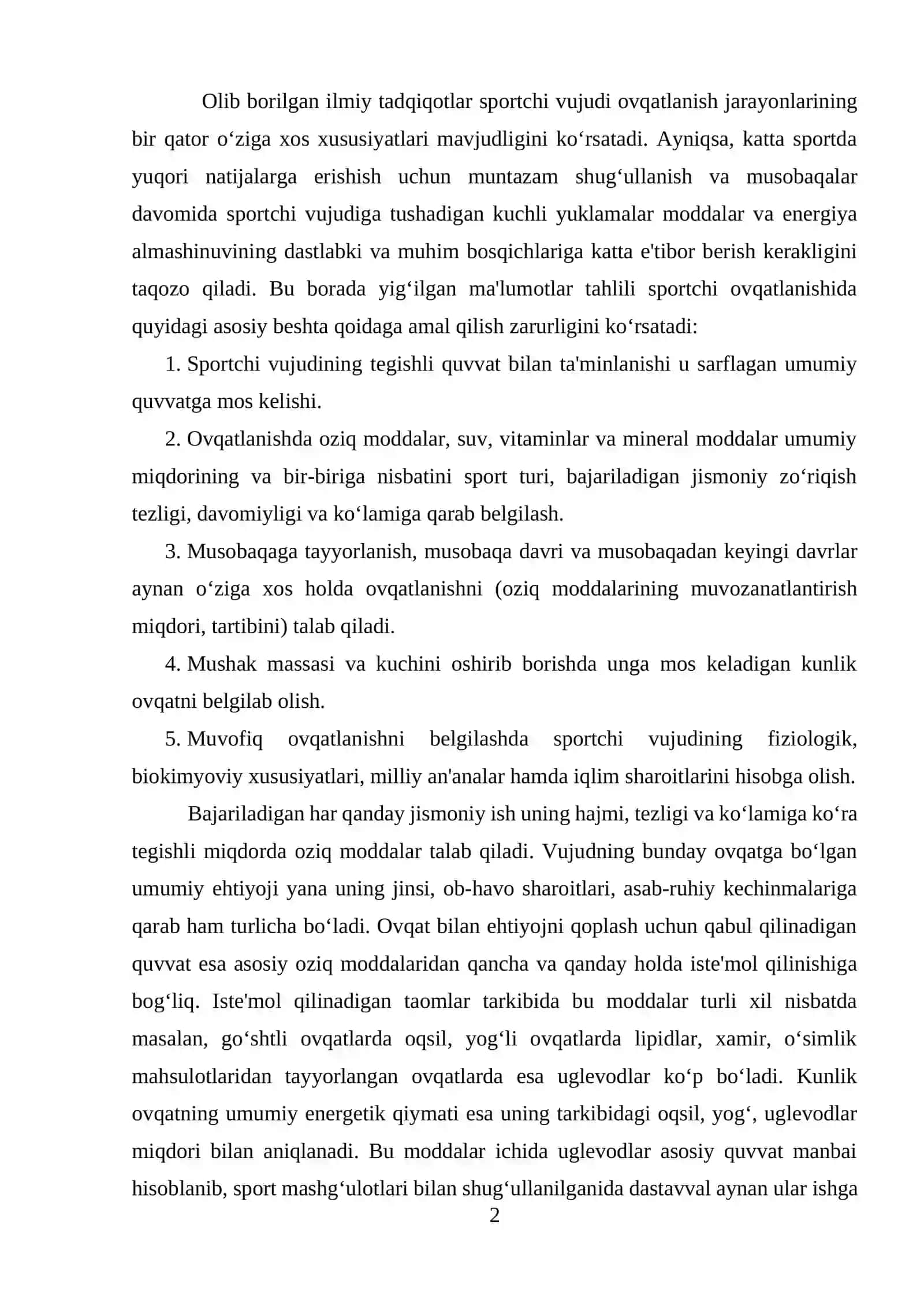 Sportda ovqatlanishni tashkil etish tamoyillari 2