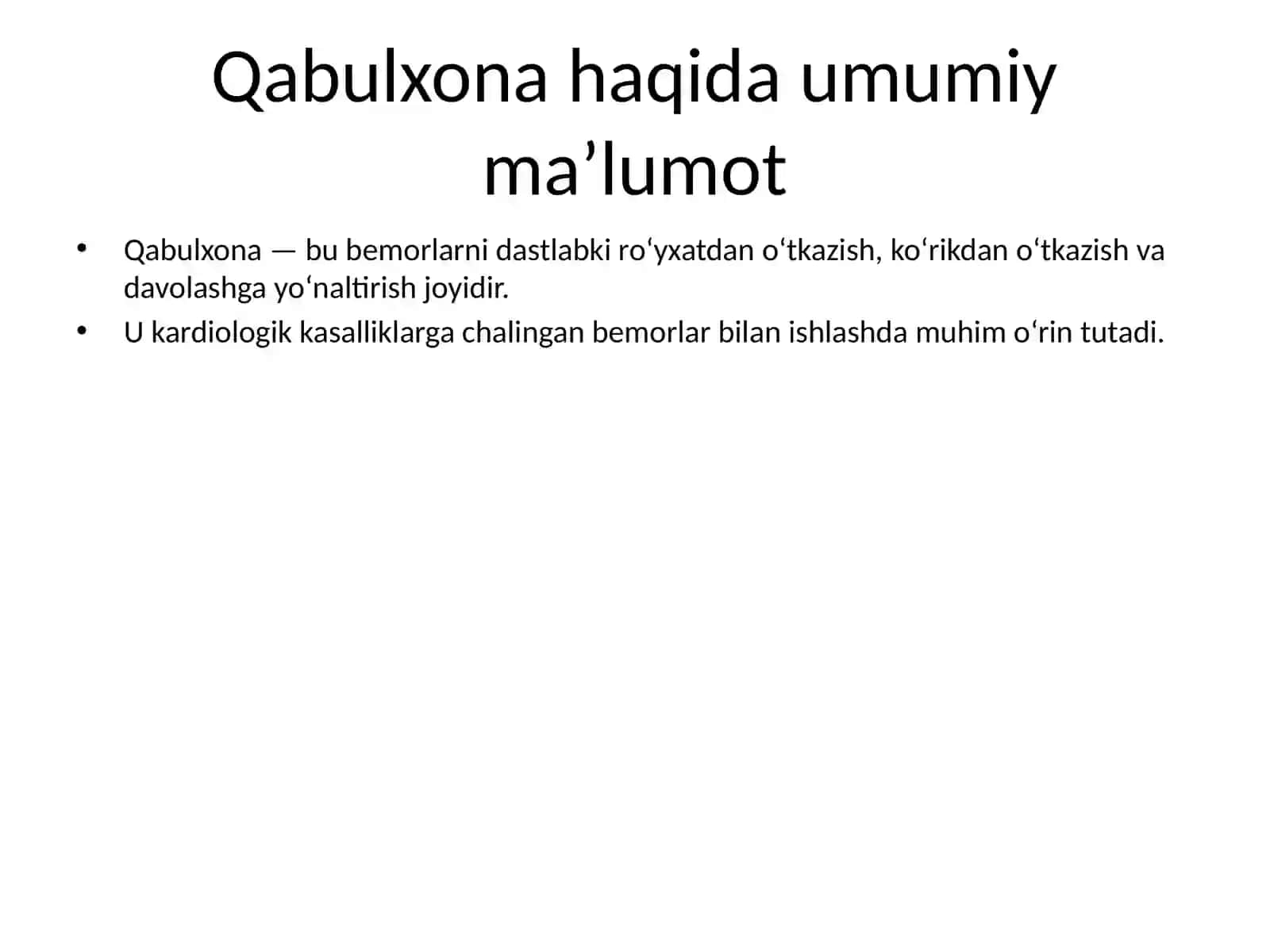 KARDIOLOGIYA BO‘LIMINING UMUMIY QABULXONASI 2