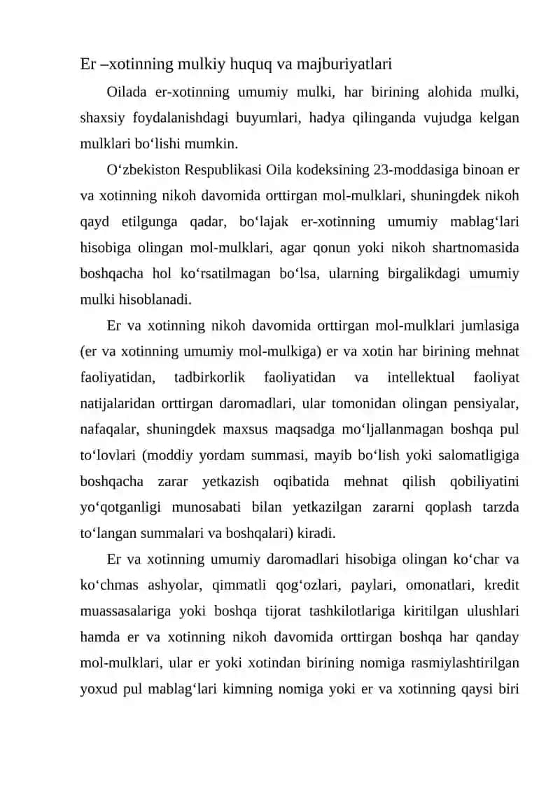 ER-XOTINNING MULKIY HUQUQ VA MAJBURIYATLARI 2