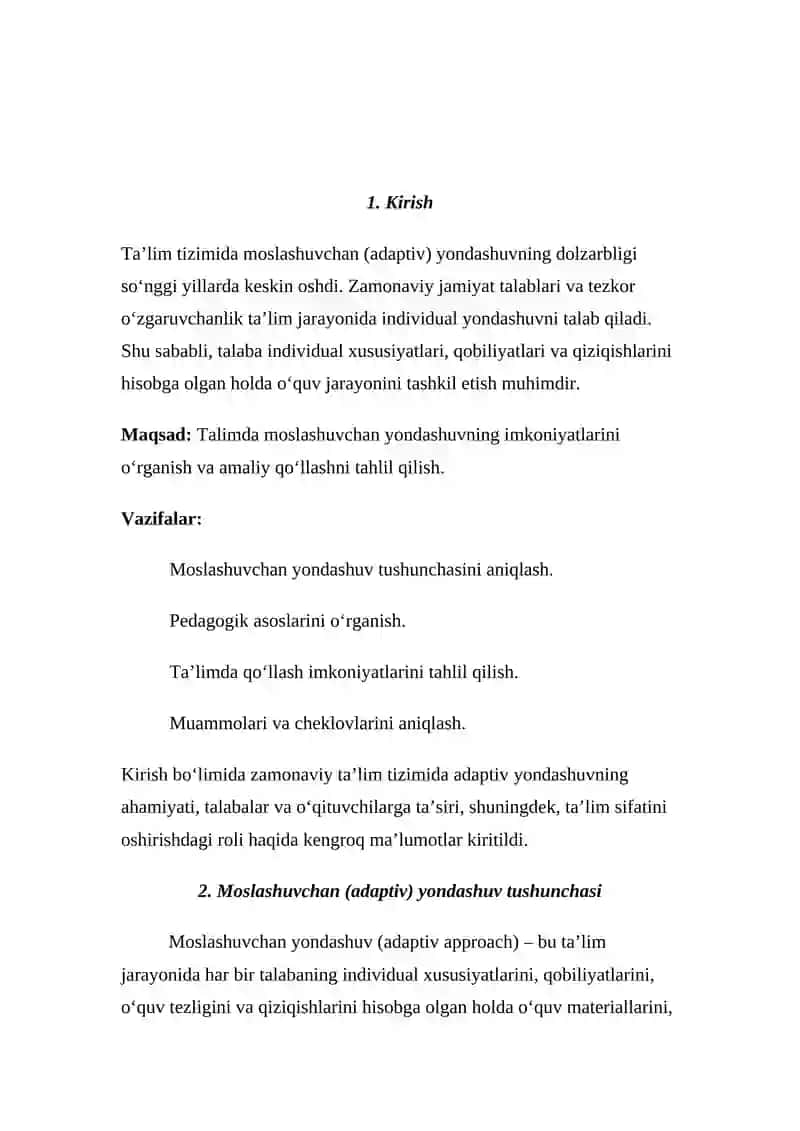 Moslashuvchan (adaptiv) yondashuvning imkoniyatlari 2