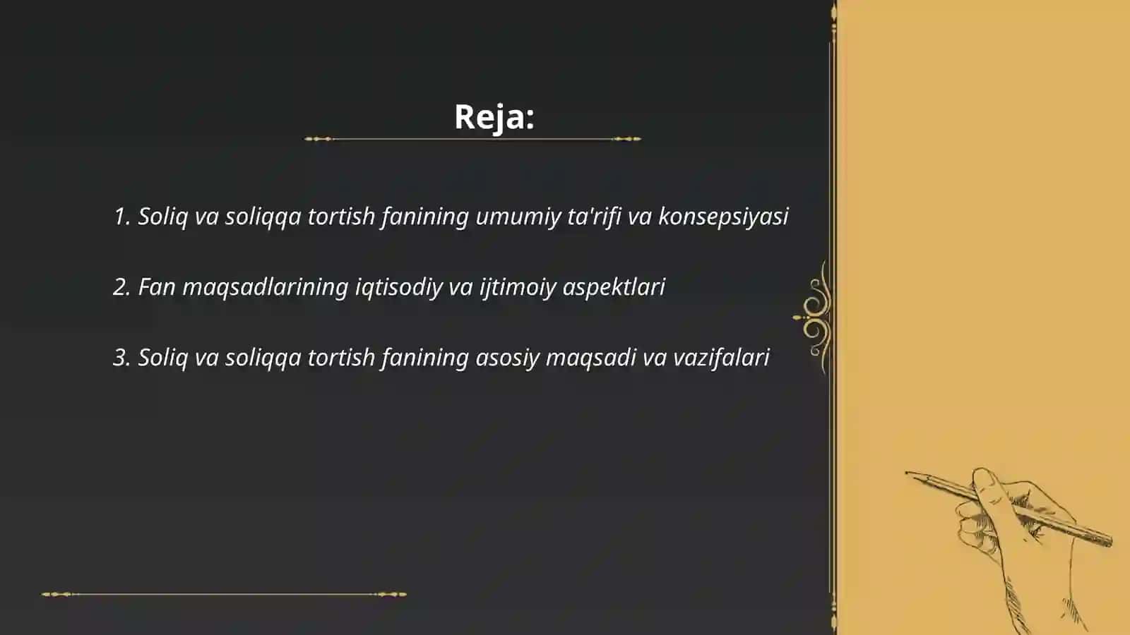 Soliq va soliqqa tortish fanining maqsadi, vazifalari, obyekti va predmeti 2