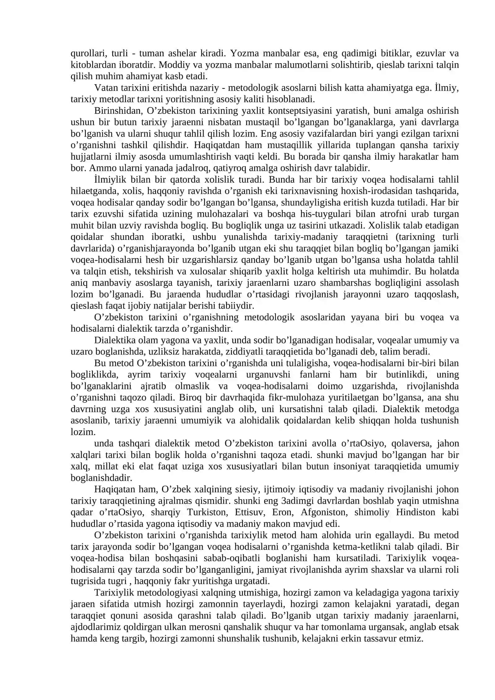 O’zbekiston tarixi fani predmeti, nazariy-metodologik asoslari va uni o’rganishning aHamiyati 2