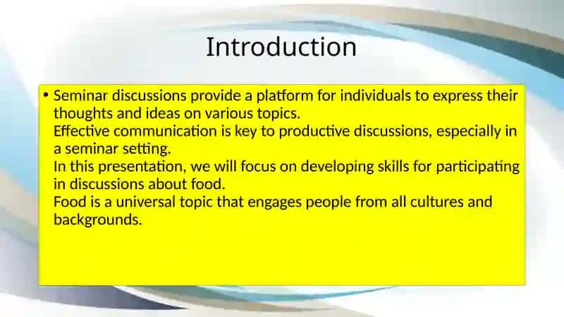 Seminar discussion skills. Conversation about food 2