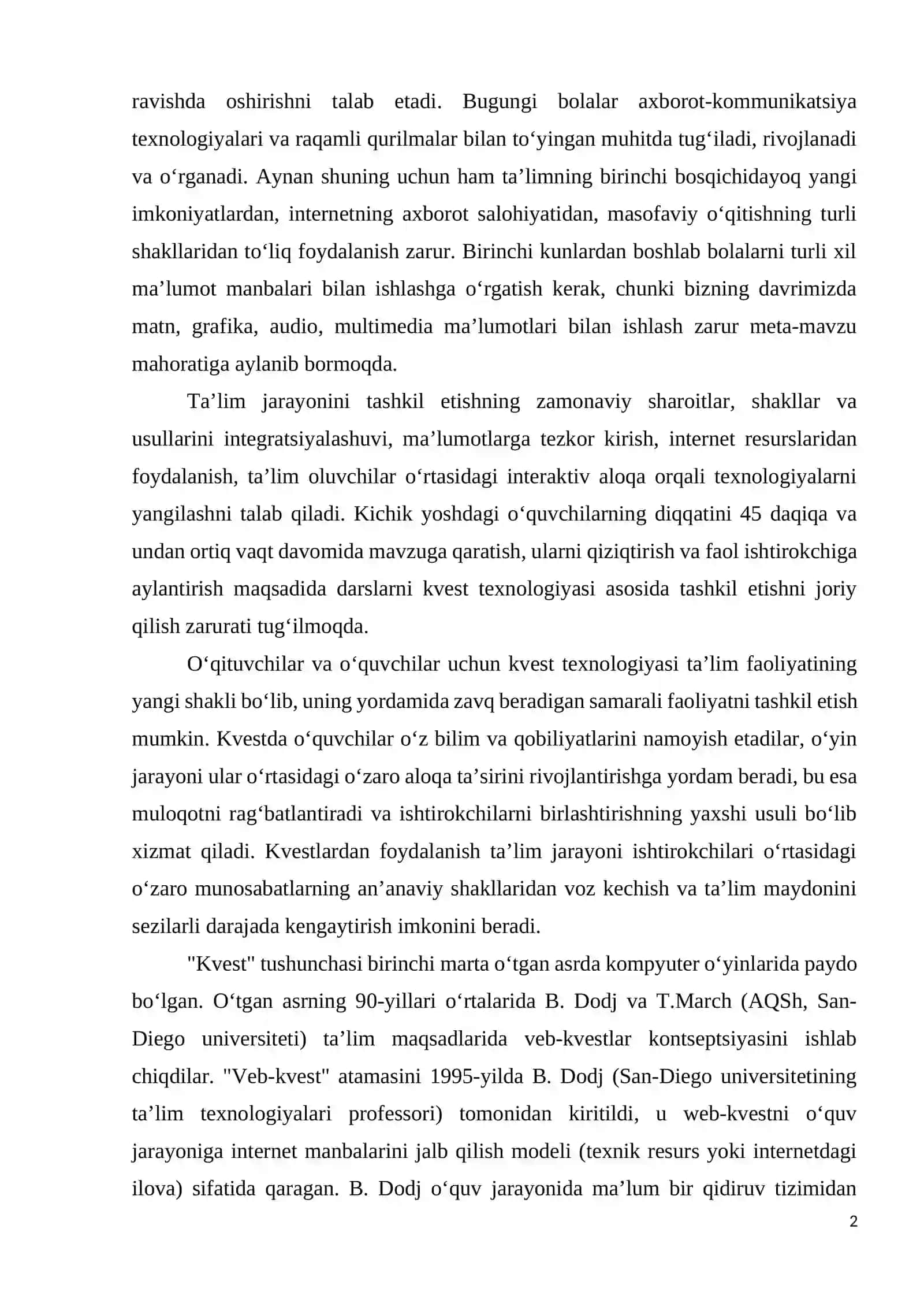 KVEST TEXNOLOGIYASINI TA’LIM JARAYONIDA QO‘LLANILISHI 2