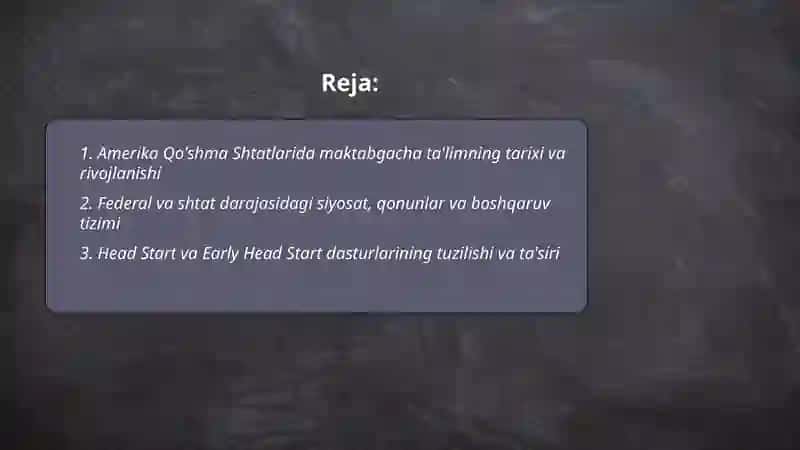 Amerika Qóshma Shtlatlarining maktabgacha ta'lim tizimi 2