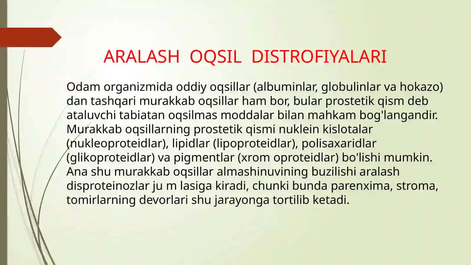 Aralash distrofiya. Gemoglobinogen va protienogen pigmentlar almashinuvibuzilishi. Nukleoproteidlar va lipidogen pigmentlar almashinuvibuzilishi 2