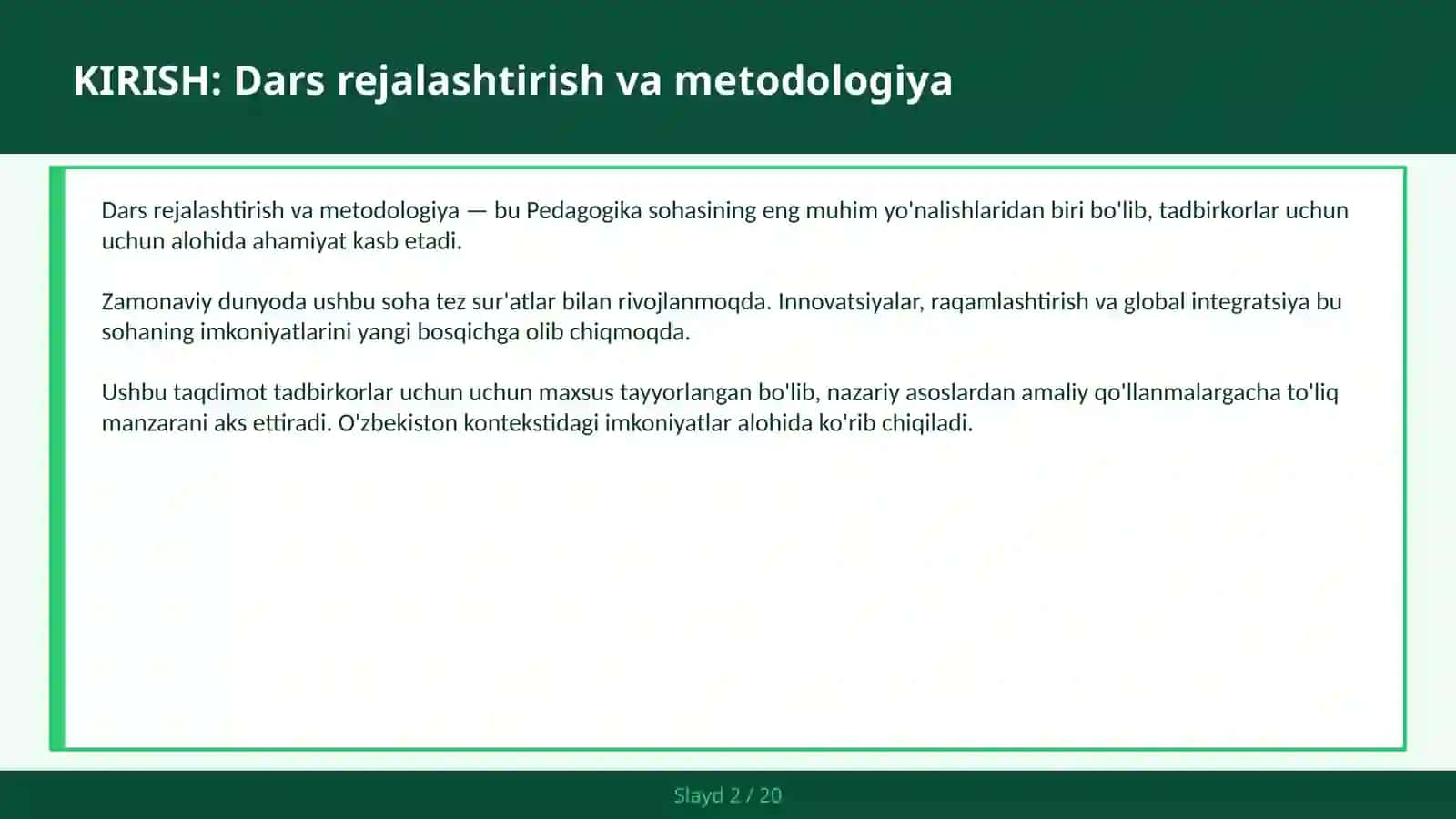Dars rejalashtirish va metodologiya 2