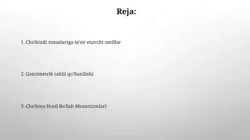 Gravimetrik metod metridlari choʻkma shakllari 2