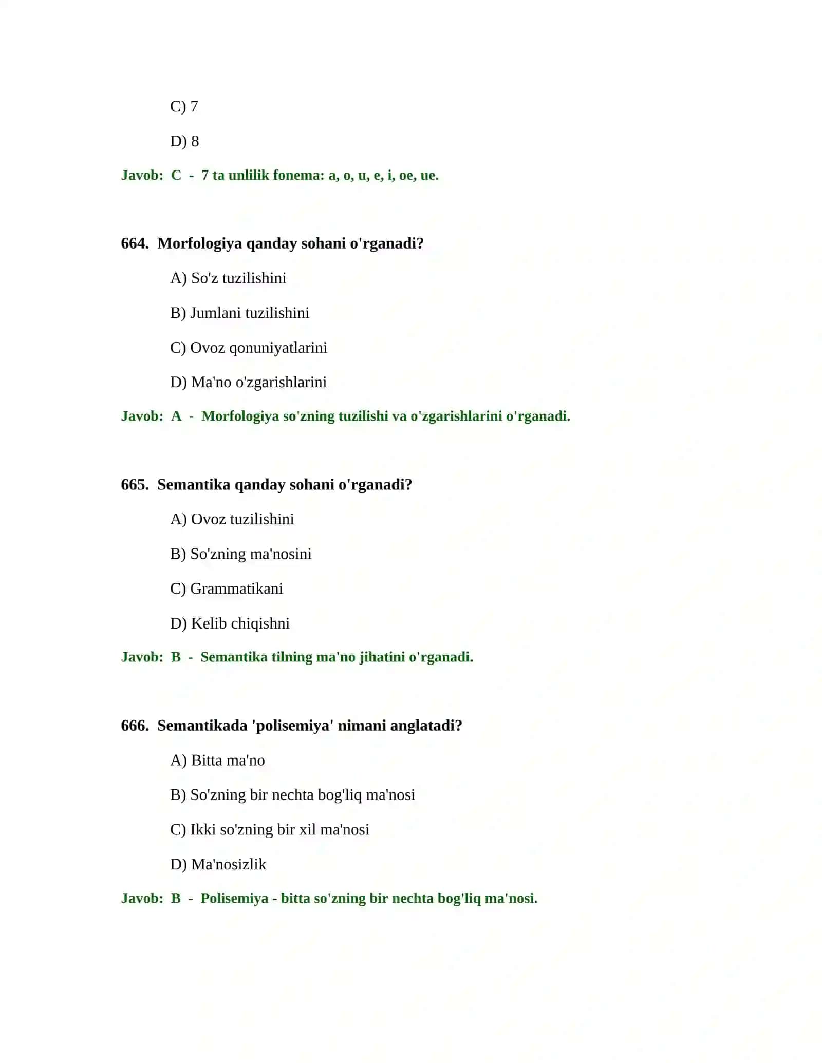 O'QITUVCHISI TEST SINOVLARI 2