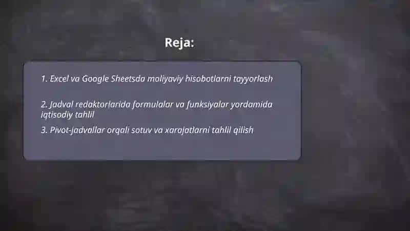 Jadval redaktorlardan iqtisodiy masalalarni yechish jarayonida foydalanish 2