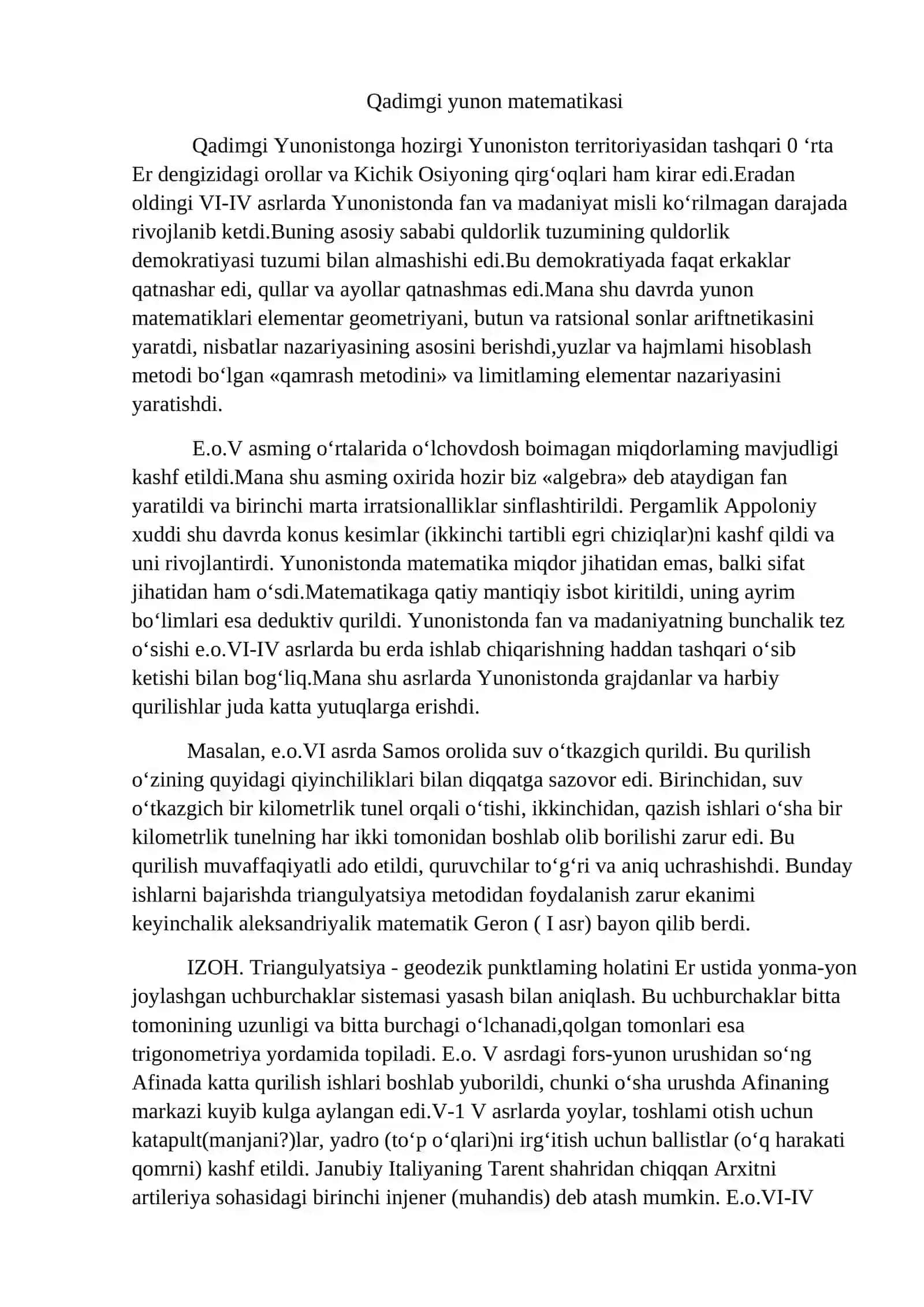 Yunon matematiklari hayoti va ijodidan namunalar 2