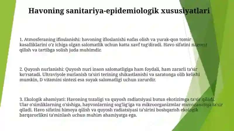 Havo Muhiti Va Quyosh Radiatsiyasining Gigiyenik Tavsifi Va Ekologik Ahamiyati 2
