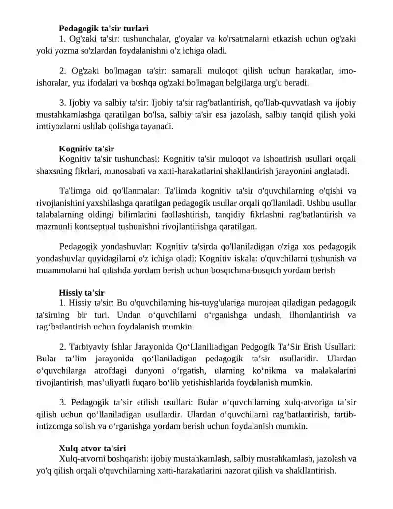 Pedagogik ta'sir qilish usullari 2
