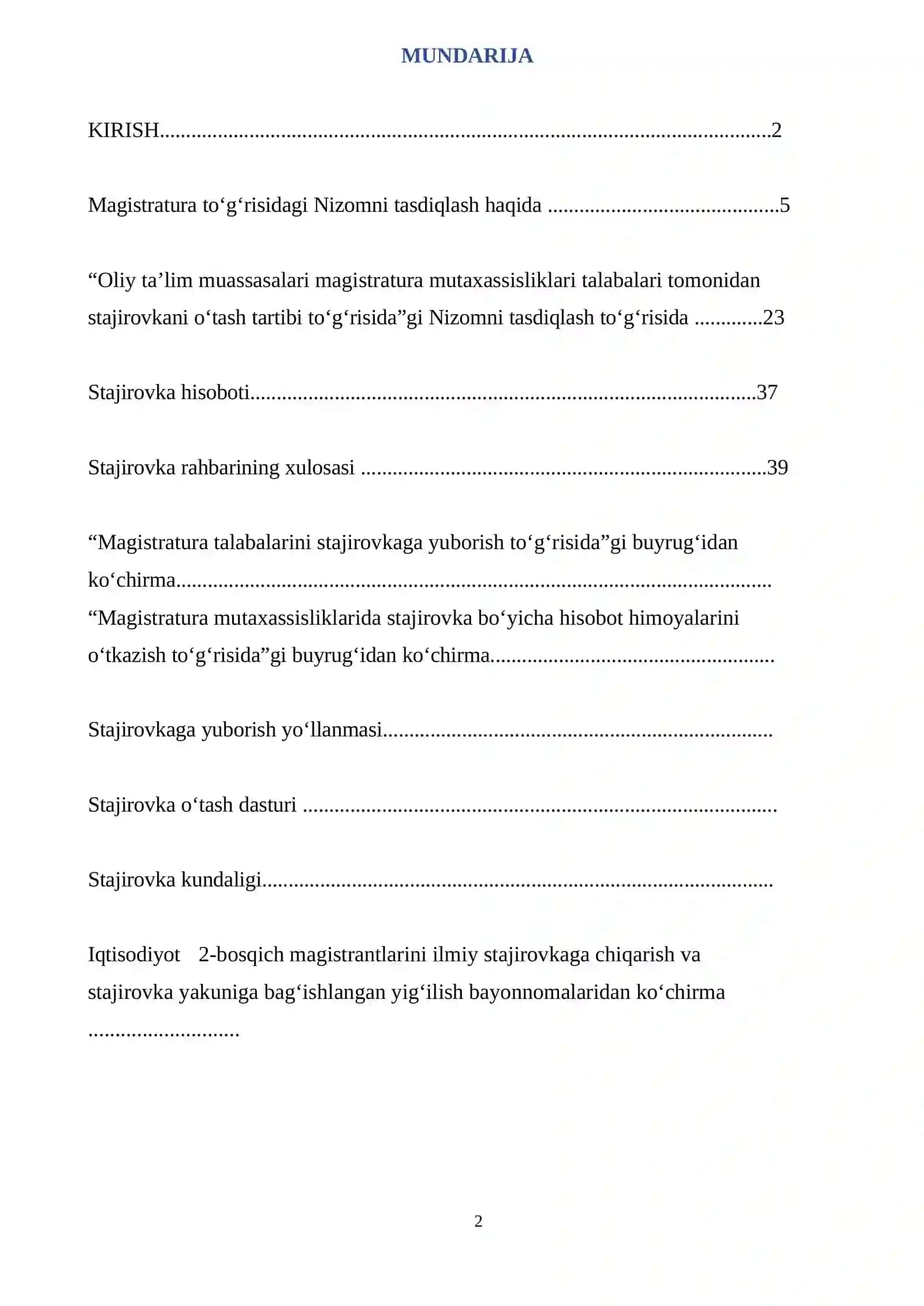 Magistratura to'g'risidagi Nizom 2