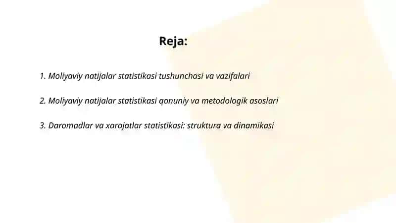 Moliyaviy natijalar statistikasi 2