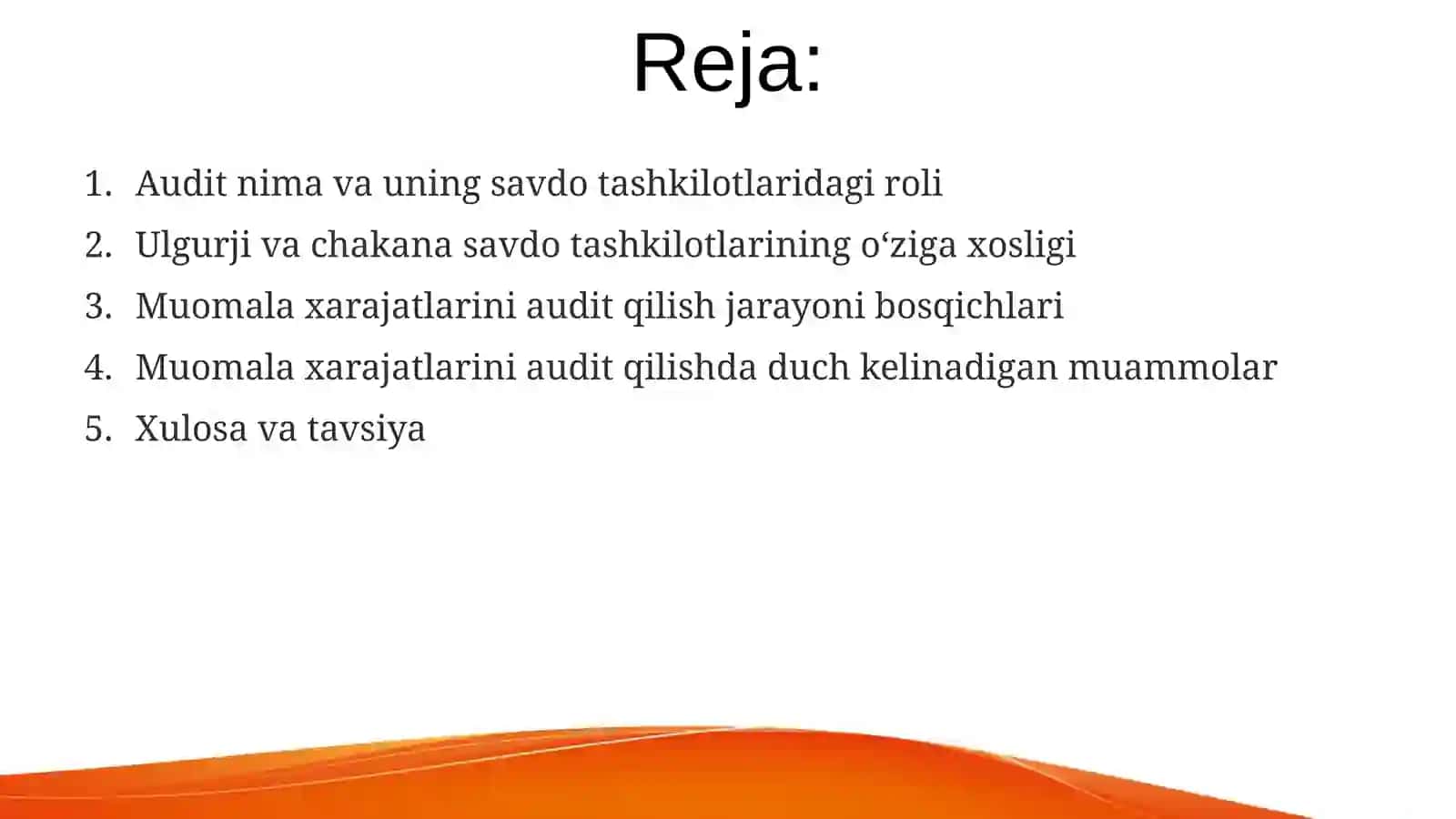 Ulgurji va Chakana Savdo Tashkilotlarida Muomala Xarajatlarini Audit Qilish 2