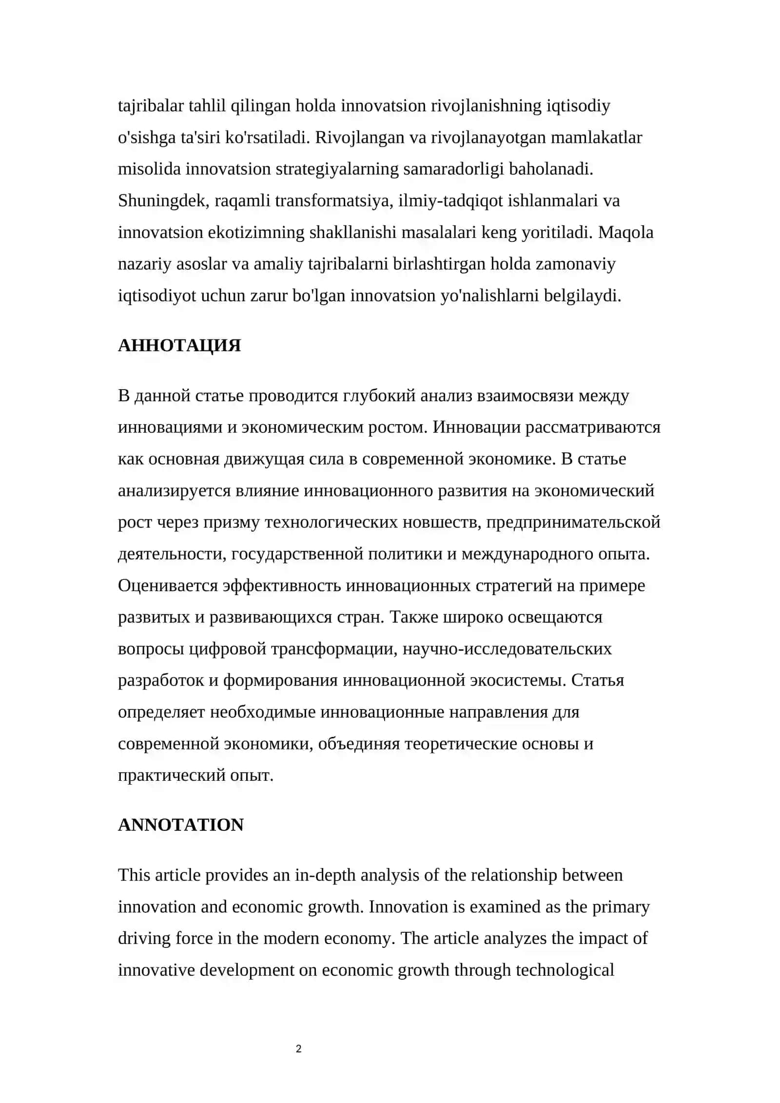 INNOVATSIYALAR VA IQTISODIY O'SISH 2