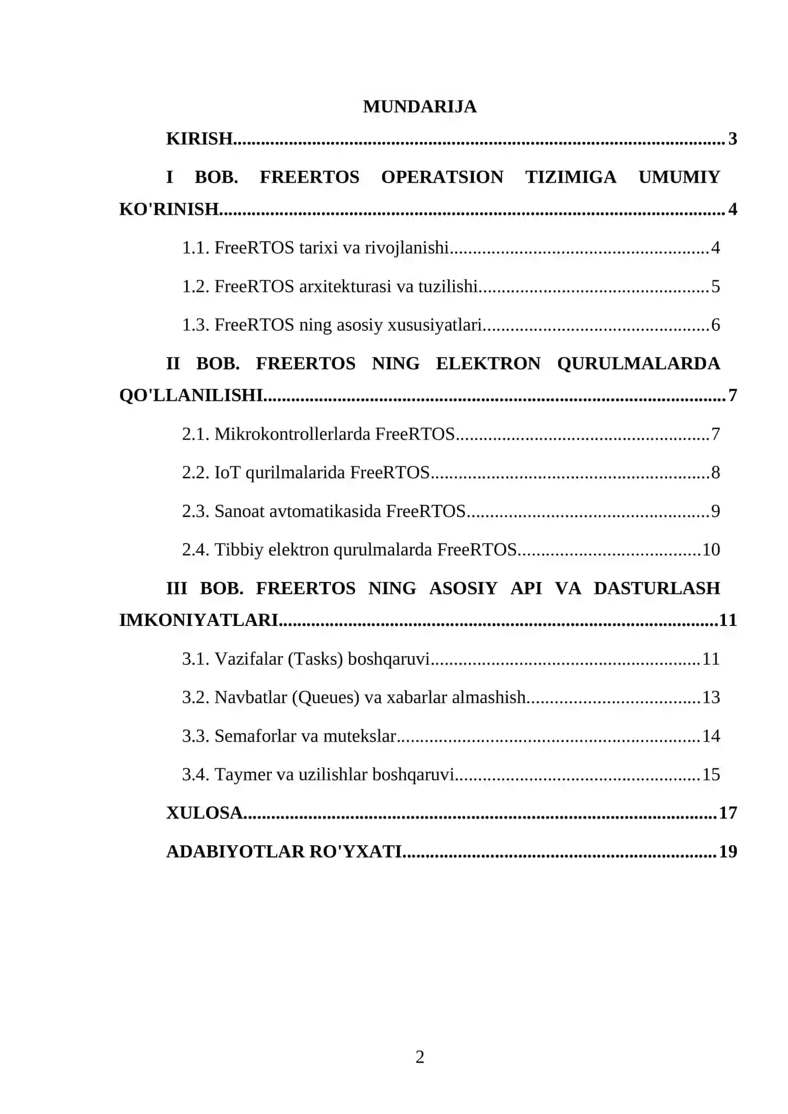 FreeRTOS operatsion tizimi imkoniyatlari 2