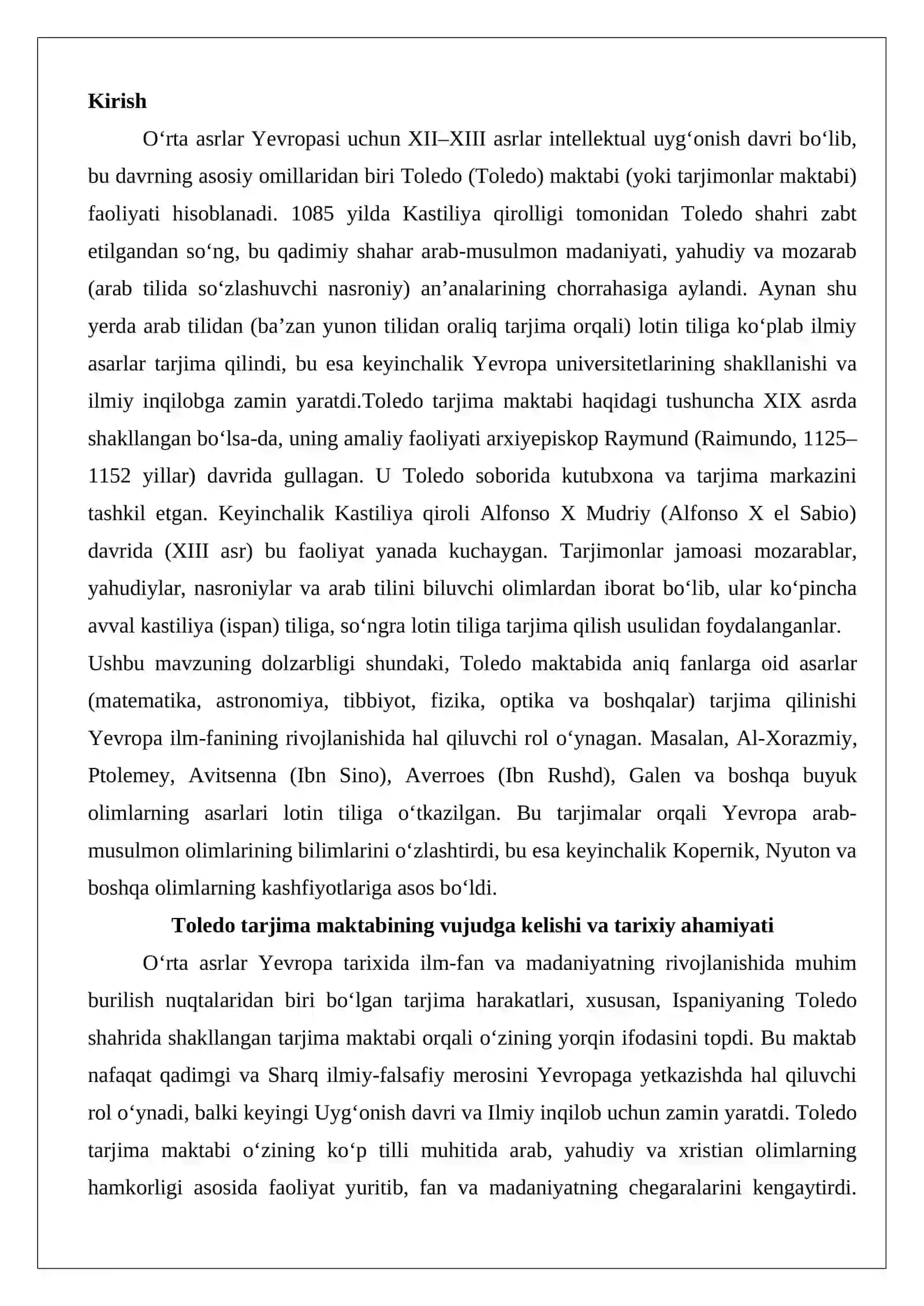 Toledo maktabida lotin tiliga tarjima qilingan aniq fanlarga oid asarlar 2