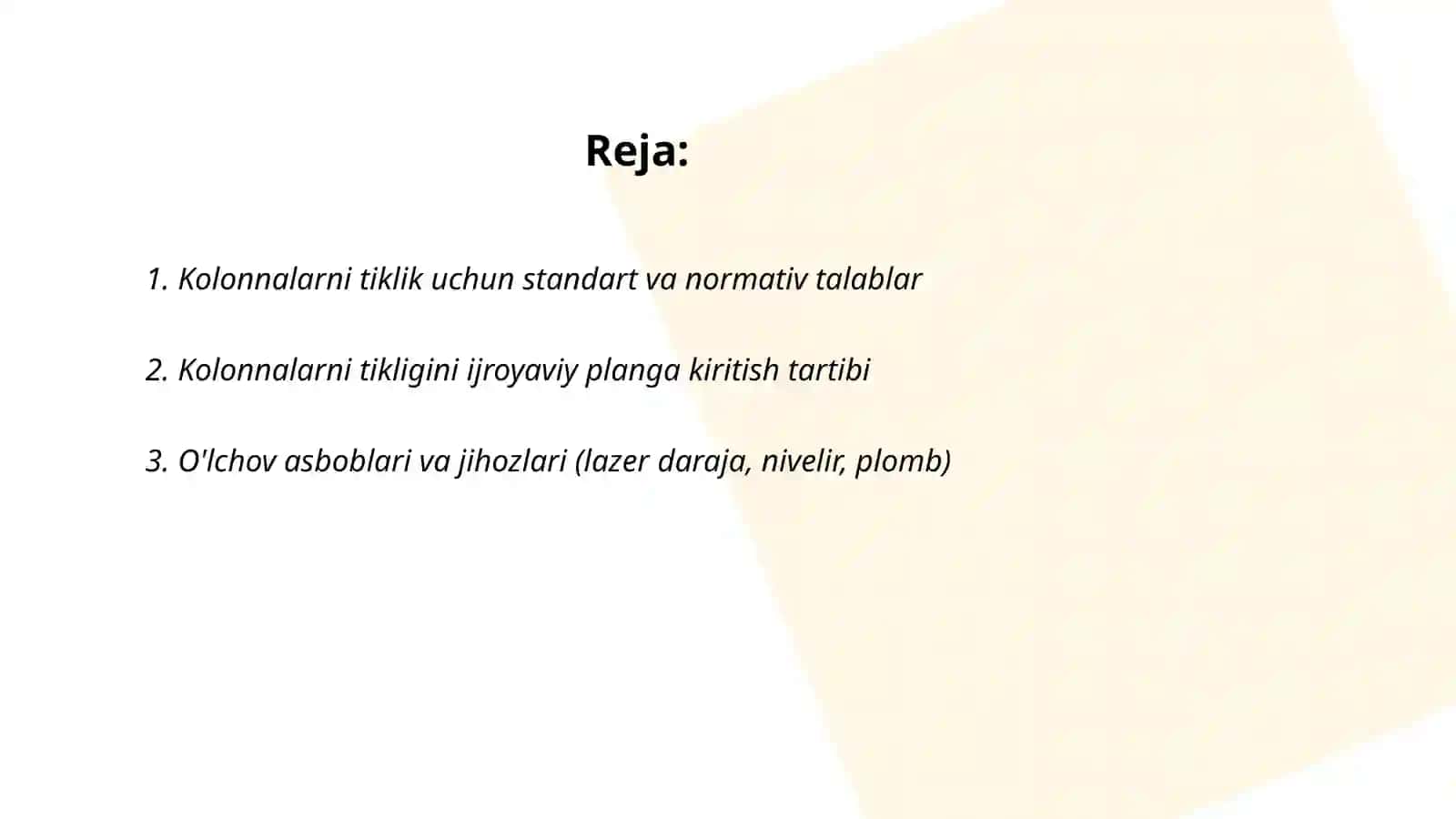Kolonnalarni tikligini ijroyaviy planga olish 2