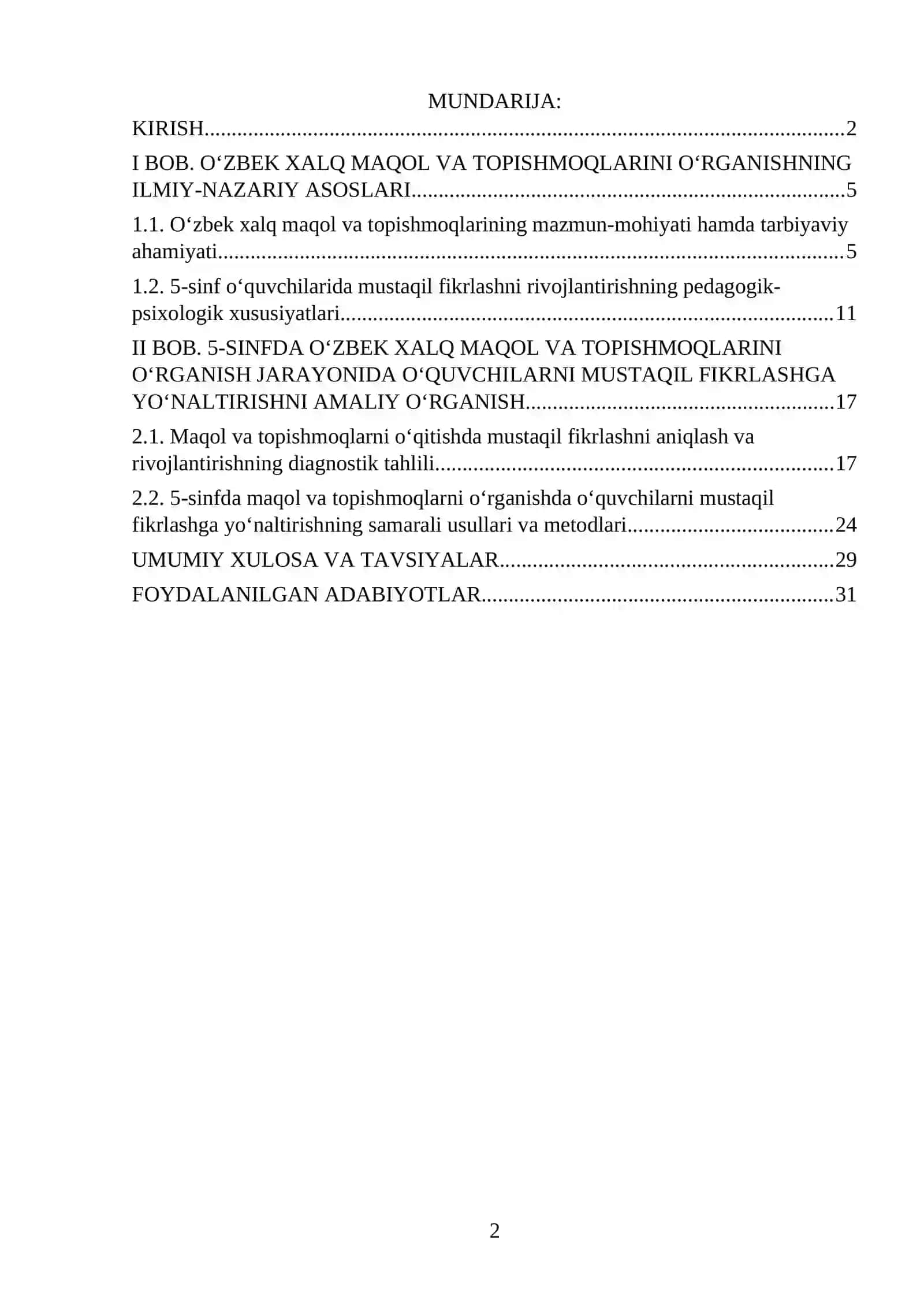 5-SINFDA O‘ZBEK XALQ MAQOL VA TOPISHMOQLARINI O‘RGANISHDA O‘QUVCHILARNI MUSTAQIL FIKRLASHGA YO‘NALTIRISH USULLARI 2